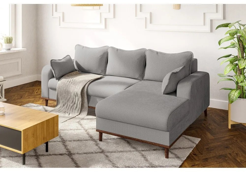 Svetlosivá menčestrová rohová pohovka (pravý roh) Beata – Ropez