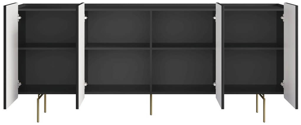 Komoda Malmi 200 cm - čierny mat / zlatá