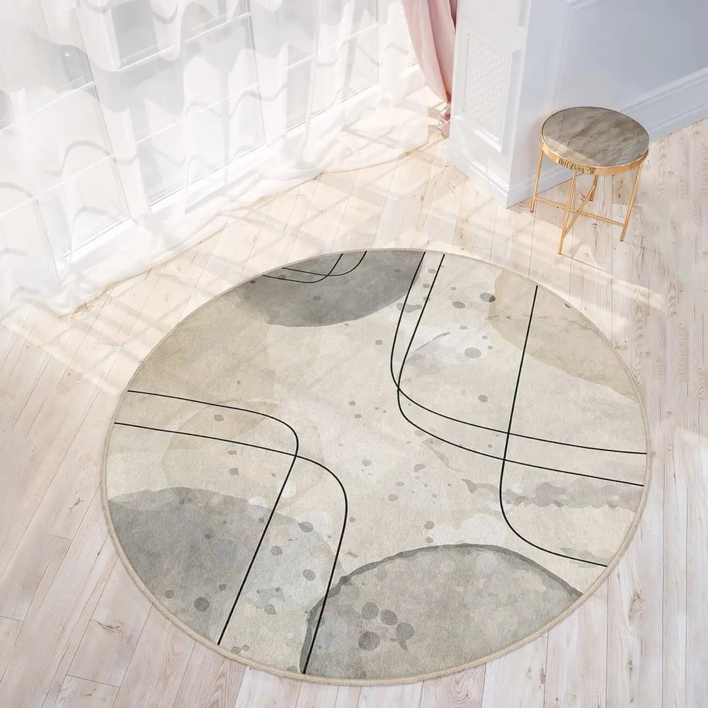 Béžový prateľný okrúhly koberec ø 120 cm Simple Lines – Mila Home