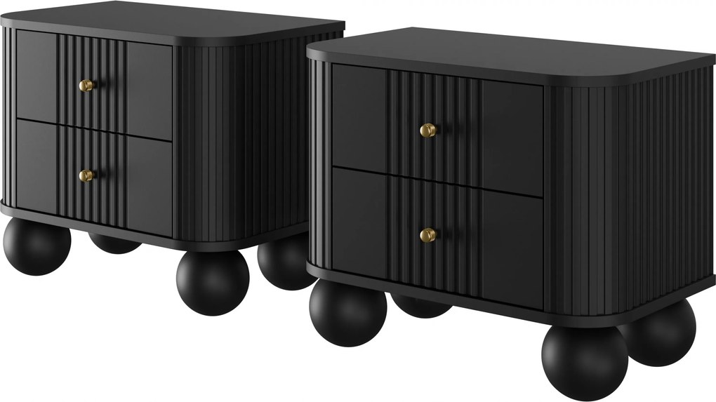Nočné stolíky Vesper 56 cm - 2 ks - čierna / zlatá / čierne nohy
