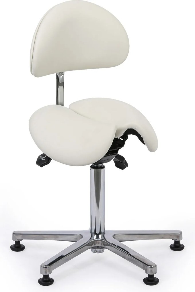Pracovná stolička s operadlom ARDO, sedadlo v tvare sedla, s klzákmi, biela