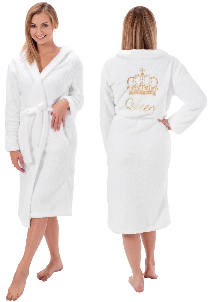 Dekorstudio Dámsky vyšívaný župan s nádpisom Queen White Varianta: L/XL