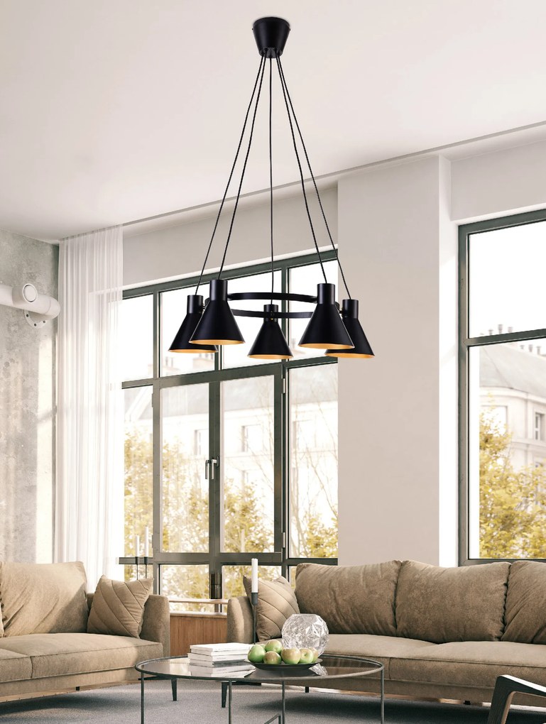 Candellux Čierno-zlatý závesný luster More pre žiarovku 5x E27 35-71163