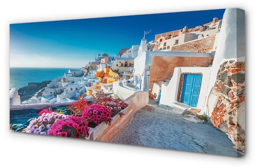 Obraz na plátne Budovy Grécko morské kvety 120x60 cm