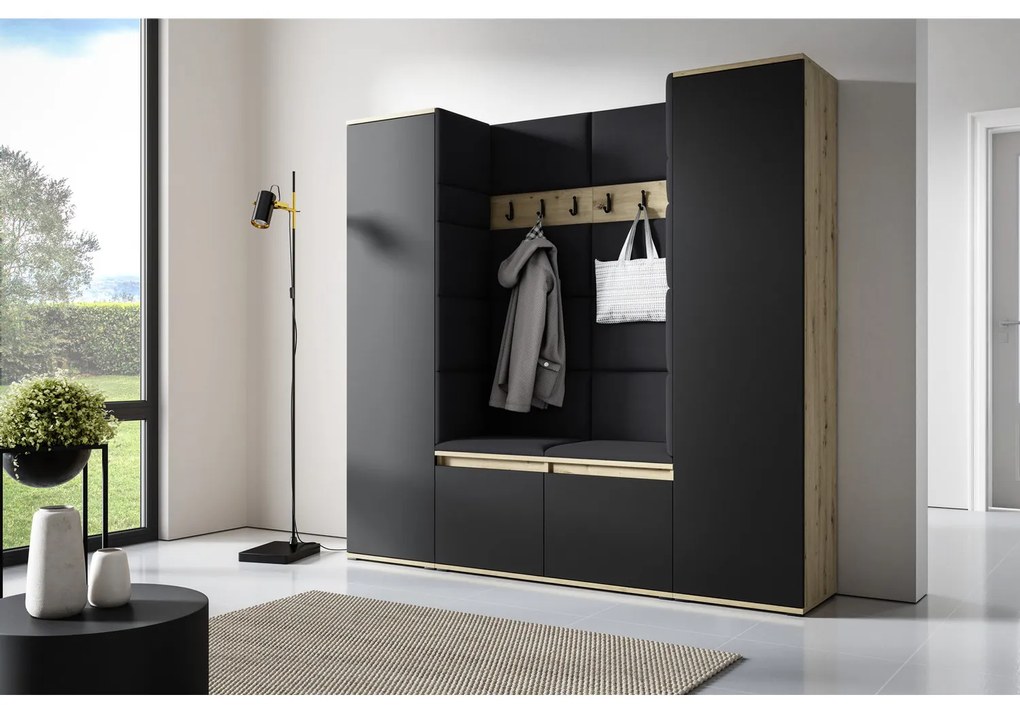 Predsieňová stena AMI 31 Bez zrkadla Dub artisan + čierna Čierna