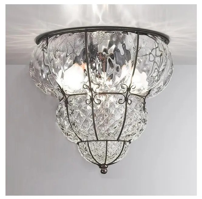 SIRU- Stropné svietidlo CLASSIC 3xE14/40W/230V pr. 25 cm číra/čierna benátske sklo