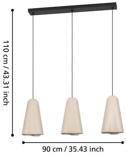 Eglo 390364 - Luster na lanku TOLLERIC 3xE27/40W/230V béžová