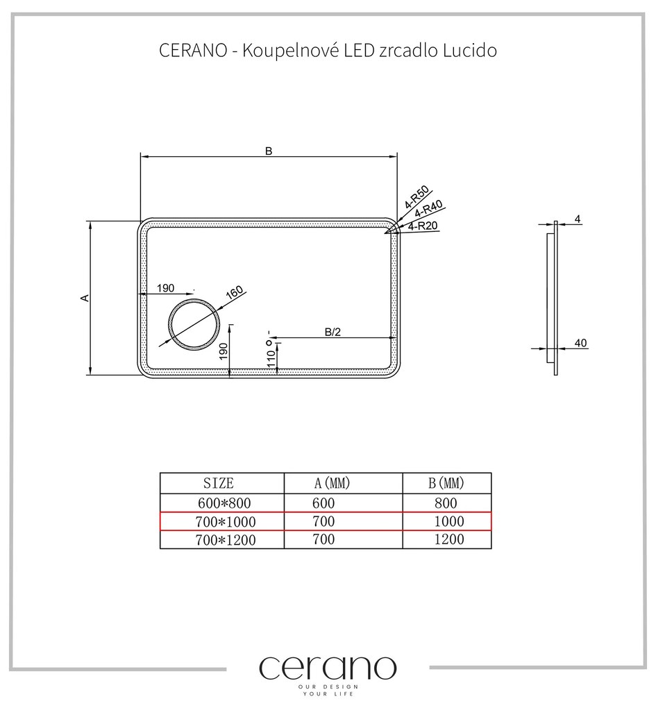 Cerano Lucido, LED kúpeľňové zrkadlo 100x70 cm, CER-CER-429346