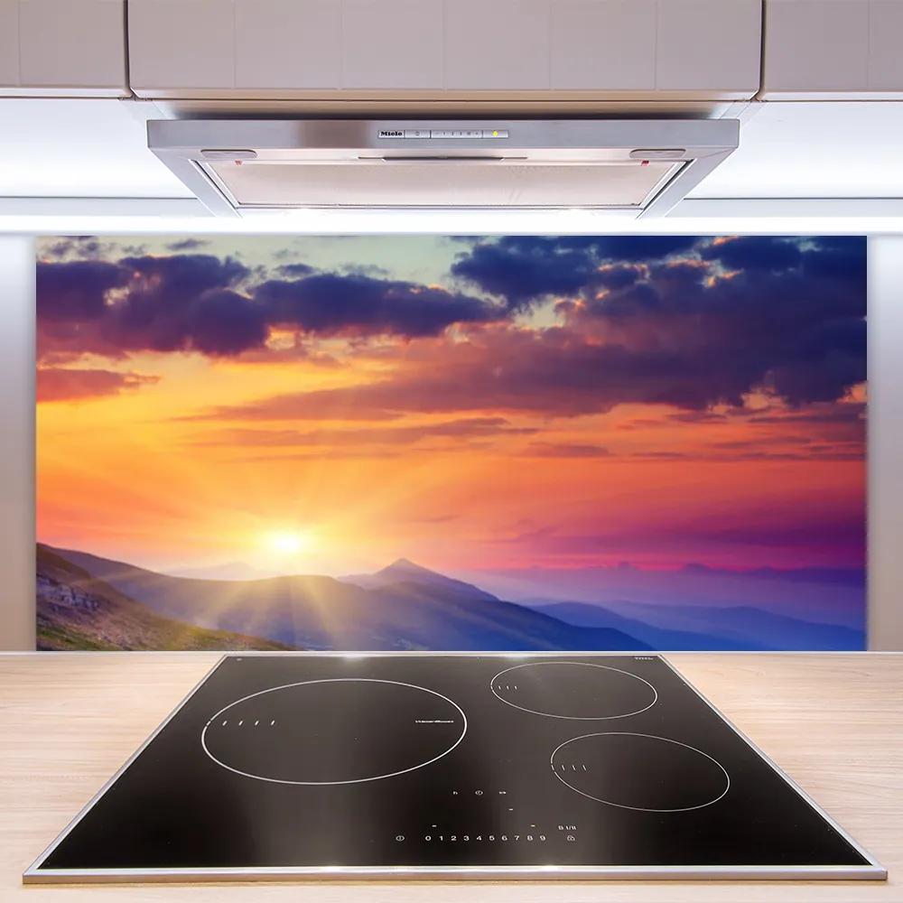 Sklenený obklad Do kuchyne Slnko hory príroda 120x60 cm