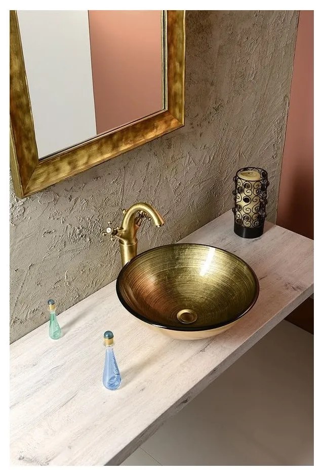 Sklenené okrúhle umývadlo v zlatej farbe ø 42 cm Fianna – Sapho
