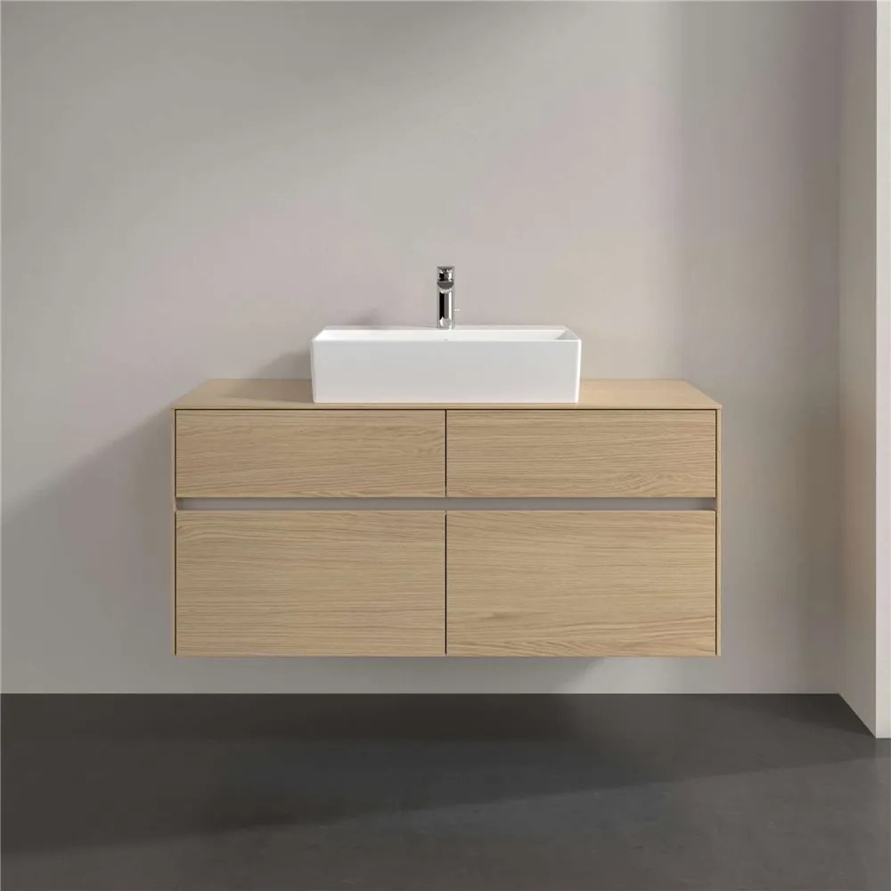 VILLEROY &amp; BOCH Collaro závesná skrinka pod umývadlo na dosku (umývadlo v strede), 4 zásuvky, s LED osvetlením, 1200 x 500 x 548 mm, Nordic Oak, C128B0VJ