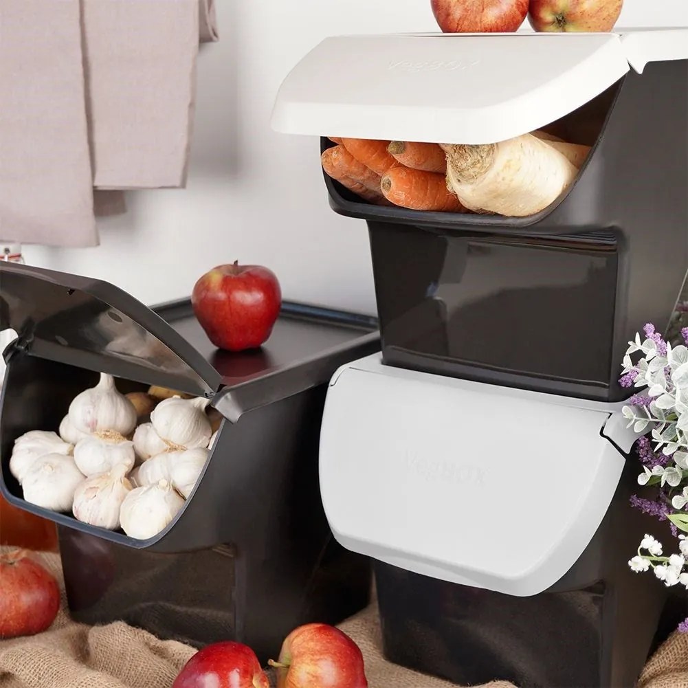 VILDE Úložný box na zemiaky a cibuľu s vetraním, VEGBOX sivý (14l - 10kg zemiakov)