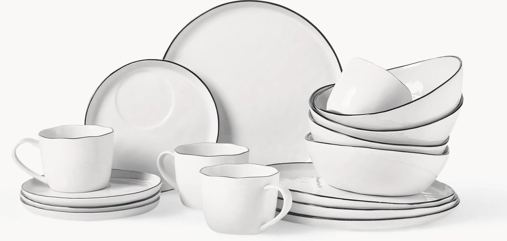 Ručne vyrobená porcelánová raňajková súprava Salt, 4 osoby, 16 ks