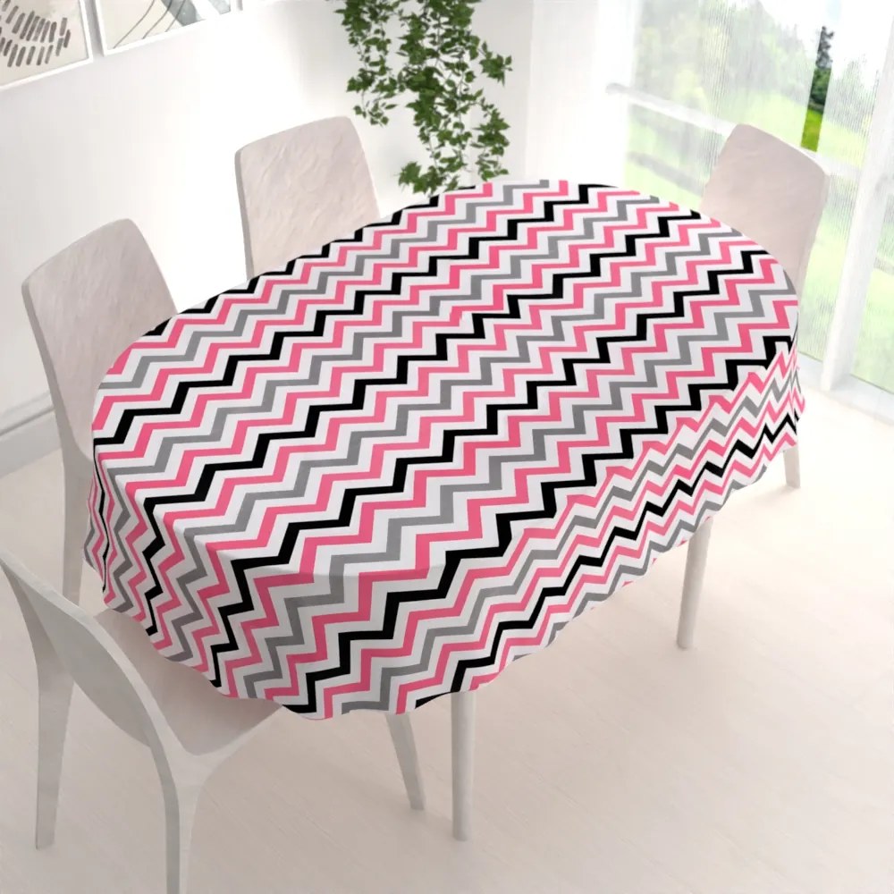 Biante Bavlnený oválny obrus Sandra SA-377 Ružovo-sivo-čierne cik-cak pásiky 100x140 cm