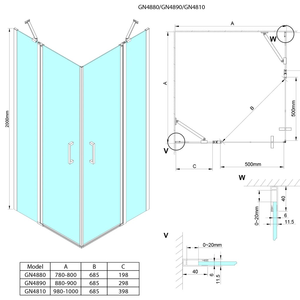 Gelco Gelco, LORO štvorcová sprchová zástena 800x800 mm, rohový vstup, GN4880-01