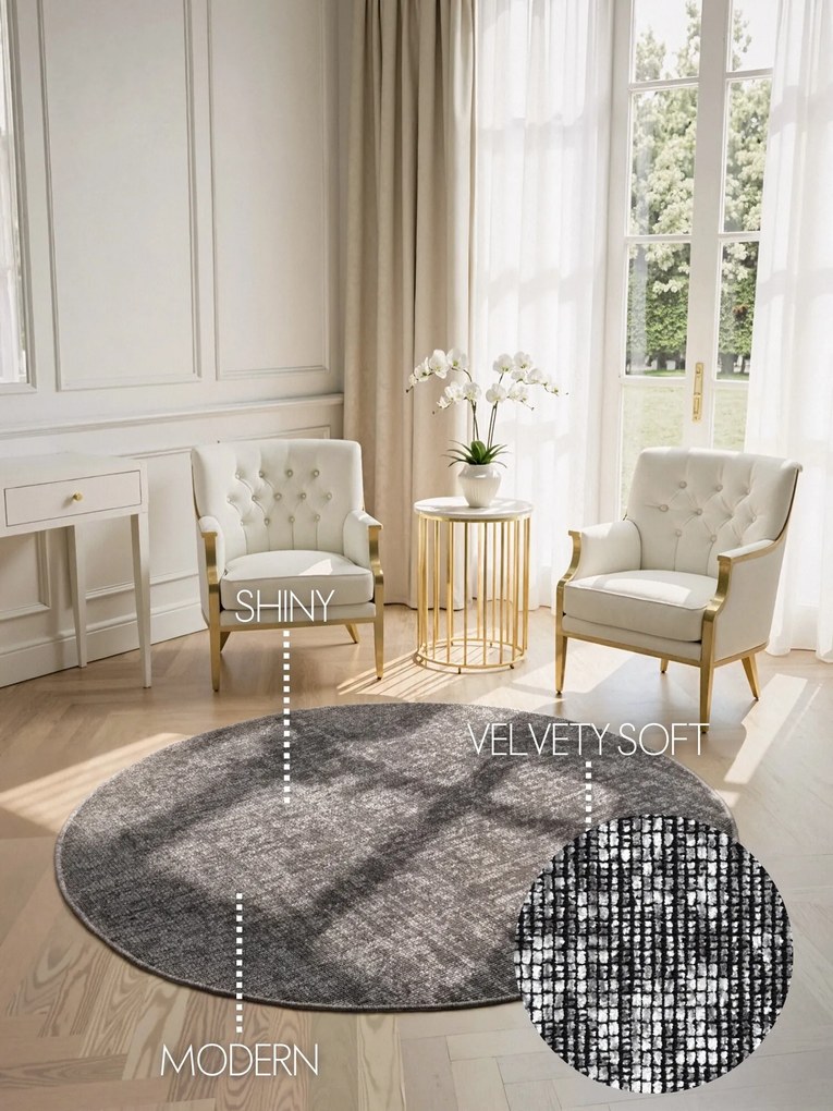 ELLE Decoration, Kusový koberec Brilliance Prisma 106310 Silver Grey z kolekcie Elle kruh, 200x200 (priemer) kruh, šedá, obývacia izba