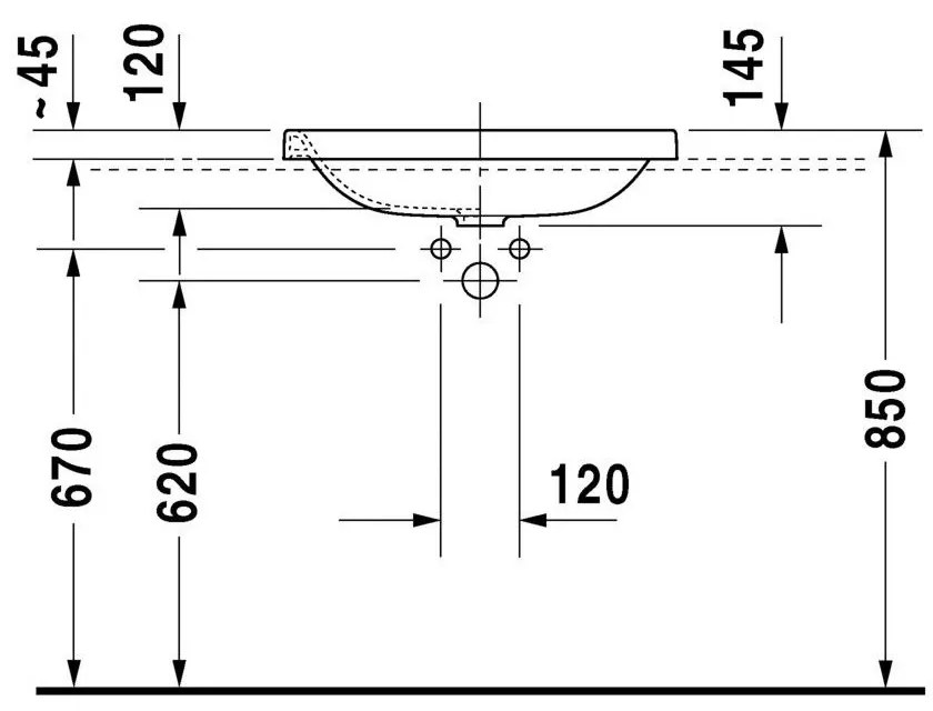 DURAVIT DuraStyle zápustné umývadlo bez otvoru, bez prepadu, 600 mm x 430 mm, s povrchom WonderGliss, 03726000001