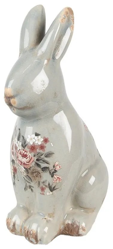 Zelená keramická dekorácia králik s kvetmi Floria L - 16*12*27 cm