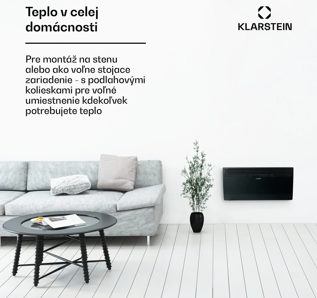 Klarstein Hot Spot Slimcurve, konvektor, ohrievač, 80 x 40 cm, 40 m², 2000 W, 5 - 40 °C, IP24, čierny