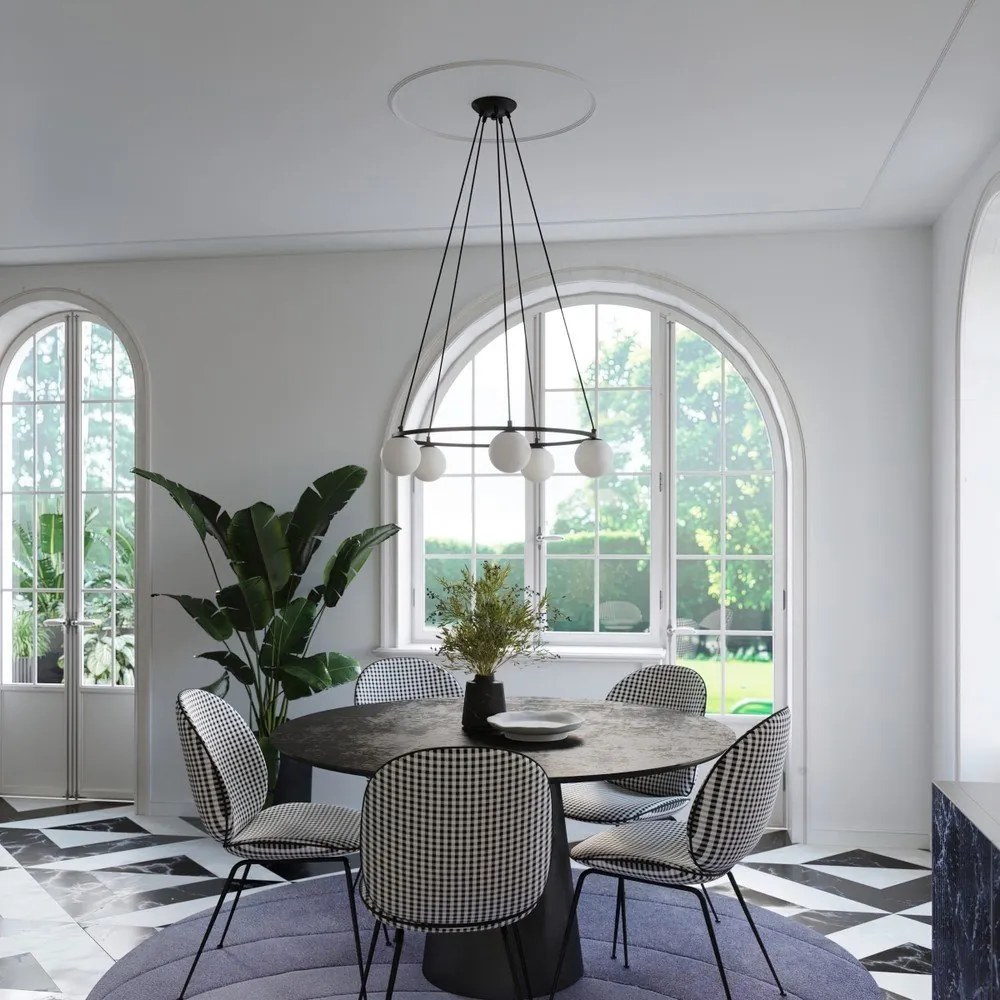 Biele/čierne závesné svietidlo so skleneným tienidlom Umerta – Sollux