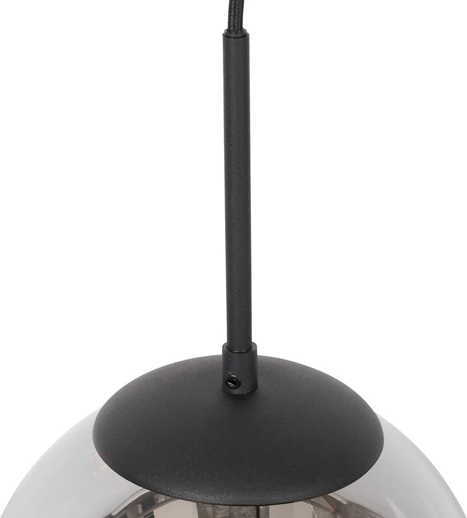 Závesné svietidlo Art Deco čierne s dymovým sklom vrátane adaptéra na koľajnicu 1-fázové - Iconic Flore