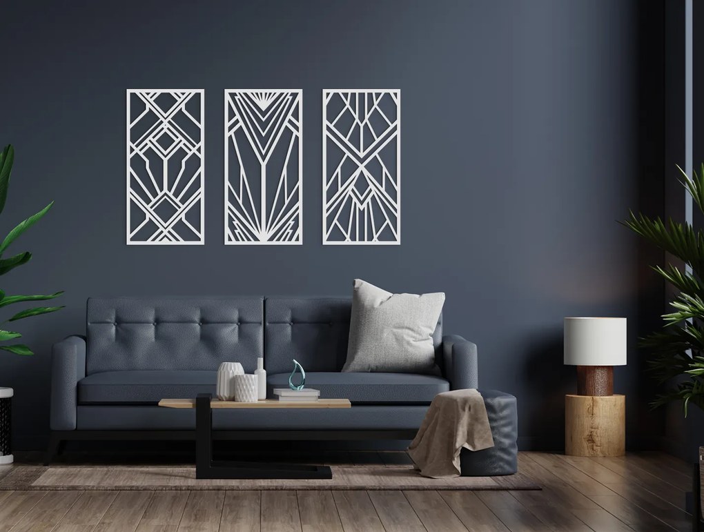 drevko 3-dielny abstraktný obraz Geometrické tvary Rozmer obrazu: 37 x 65 cm, Farba dekorácie: Čierna