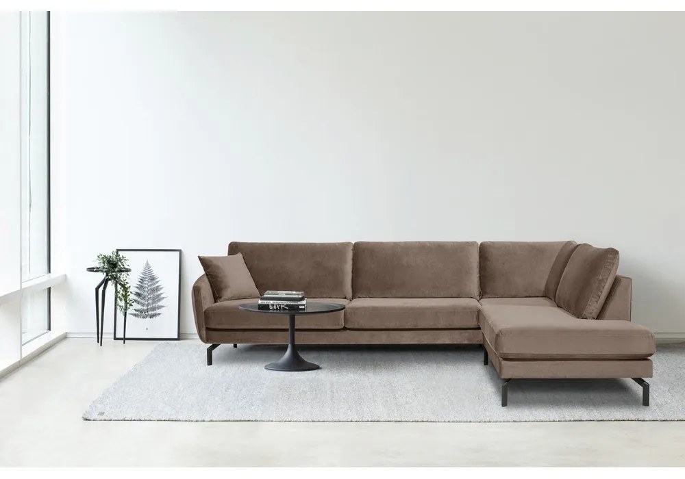 Hnedobéžová zamatová rohová pohovka (pravý roh) Magic - Scandic