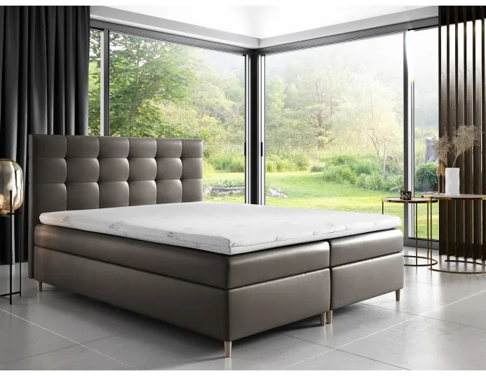 Čalúnená posteľ Alexa s úložným priestororm stredne šedá eko koža 180 x 200 + topper zdarma