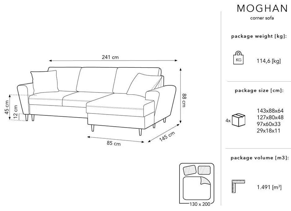 Béžová menčestrová rozkladacia rohová pohovka Micadoni Home Moghan, pravý roh