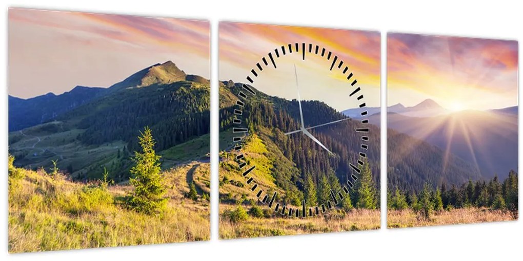 Obraz - Lesná krajina (s hodinami) (90x30 cm)