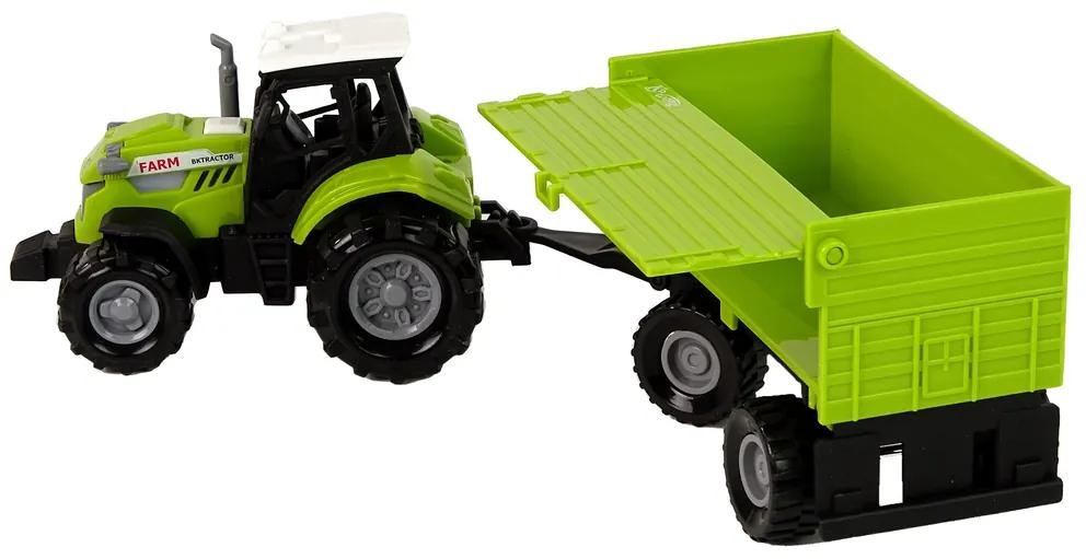Lean Toys Zelený traktor s vlečkou