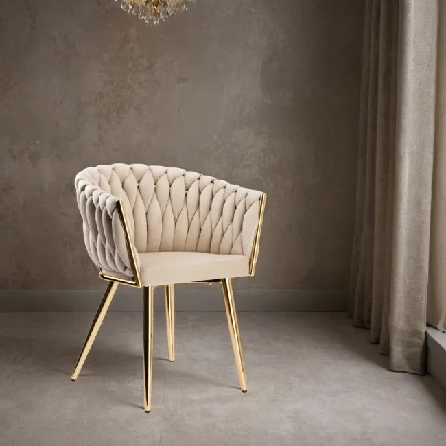 Jedálenská stolička COFTON zamatová, zlatá / béžová