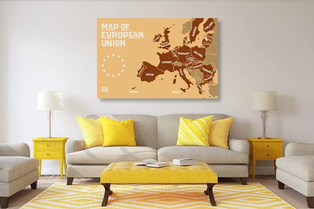 Obraz moderná mapa Európskej únie v hnedom prevedení