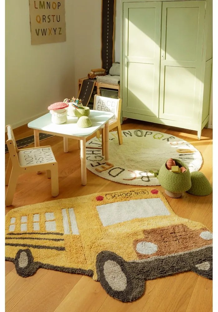 Okrovožltý prateľný/ručne tkaný bavlnený detský koberec 90x130 cm School Bus – Lorena Canals