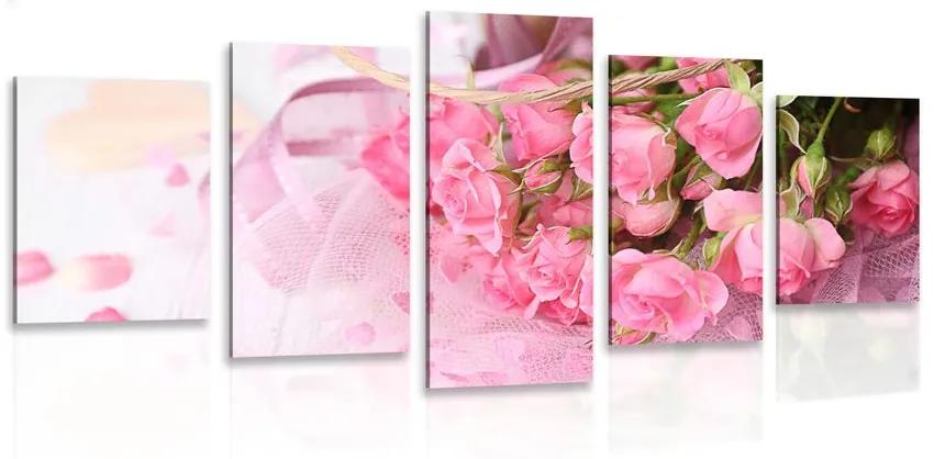 5-dielny obraz romantická ružová kytica ruží