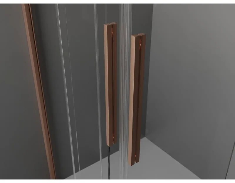 Mexen Velar Duo, posuvné sprchové dvere do otvoru 140 cm, 8mm šedé sklo, medená matná, 871-140-000-42-65