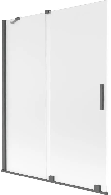 Mexen Velar, 2-krídlová posuvná vaňová zástena 130 x 150 cm, 8mm sklo námraza, grafit brúsený, 896-130-000-31-66