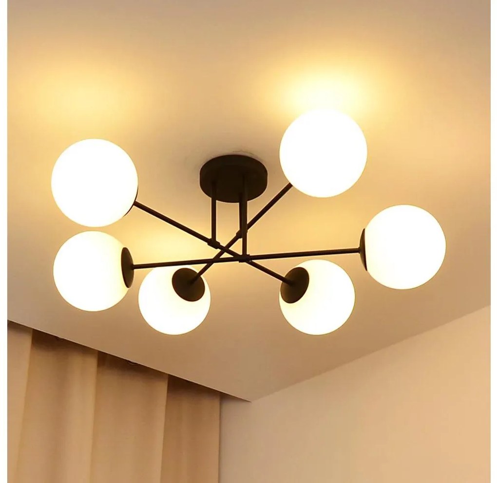 Helam Prisadený luster MOON 6xE27/15W/230V čierna W-2022+8020/6 BK+WT/H