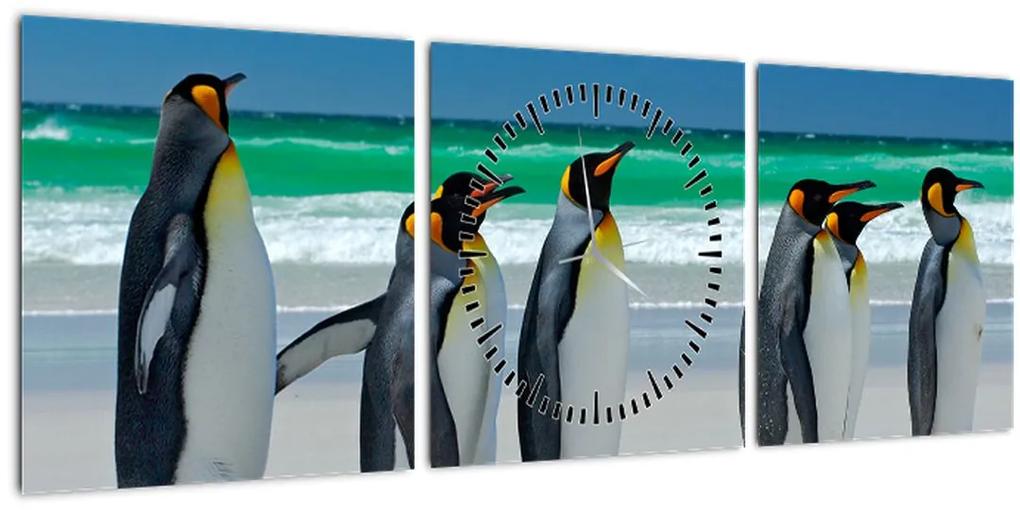 Obraz - Skupina kráľovských Tučniakov (s hodinami) (90x30 cm)