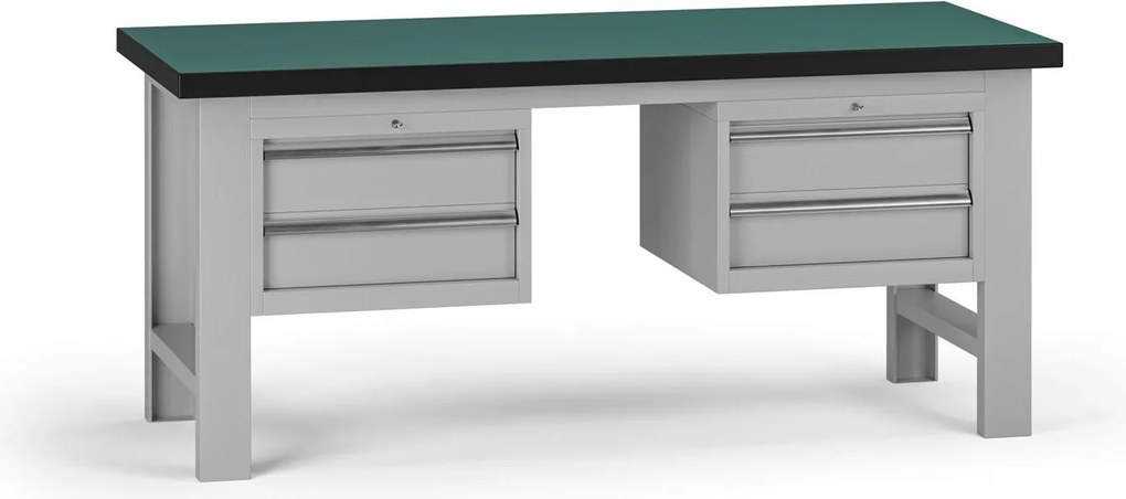 Pracovný stôl do dielne G8, 1800 x 750 x 800 mm, 2x kontejner, 4 zásuvky, sivá