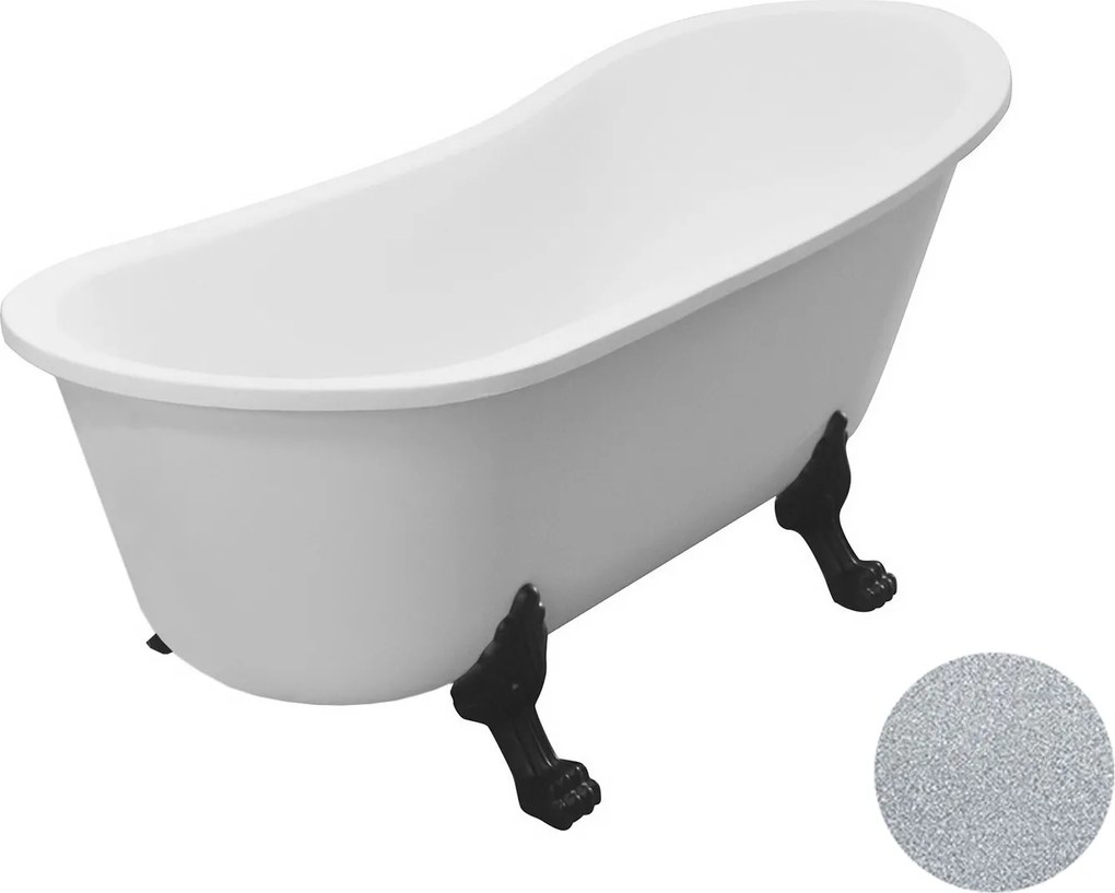 Besco Akrylátová voľne stojaca vaňa Olaya Glam S 160x68 bez prepadu BESCO-Typ výpuste: Click-Clack bez prepadu, čierna matná, BESCO-Nôžky: Čierna mat