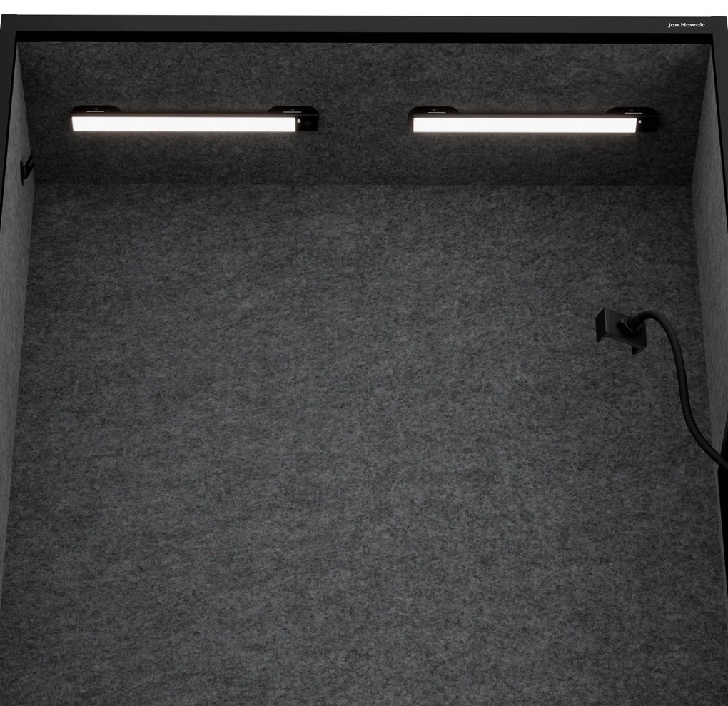 Kancelárska akustická kabína so sedadlom a portom USB-C, telo v čierny / sedák tmavosivá v zelenej farbe, 1150 mm: SALLY MentalBox