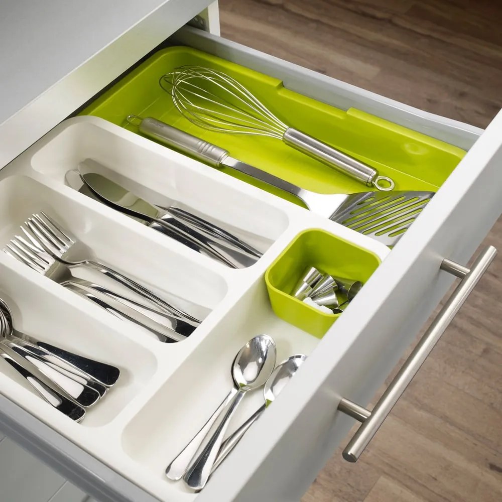 Bielo-zelené priehradky na príbory Joseph Joseph Drawer Store Cutlery