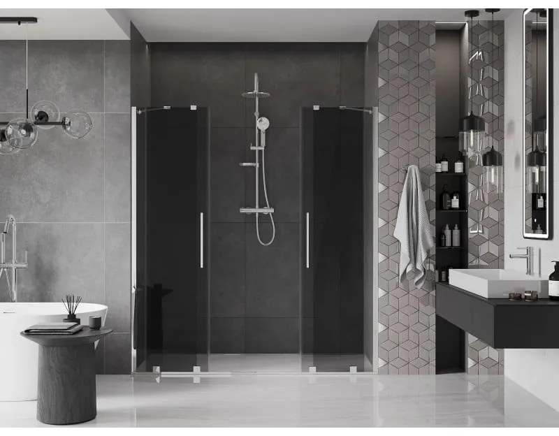 Mexen Velar Duo, posuvné sprchové dvere do otvoru 200 cm, 8mm šedé sklo, chrómová, 871-200-000-42-01