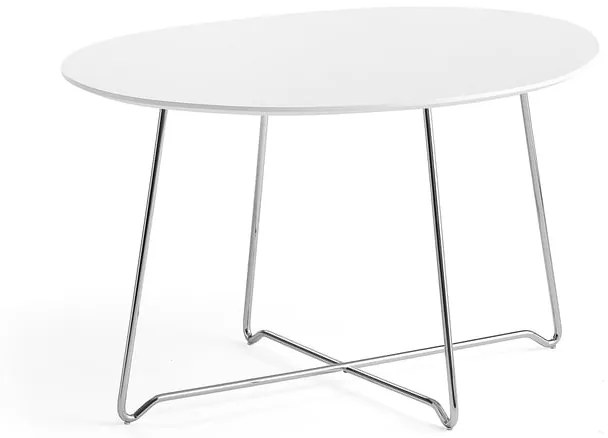Kaviarenský stôl IRIS, asymetrický, chróm, biela