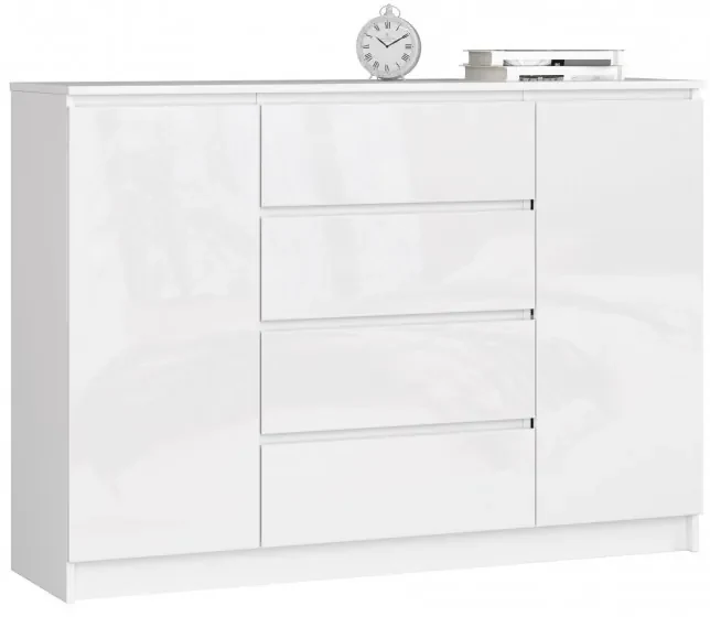 Komoda K140 2D 4SZ CLP biela, lesk