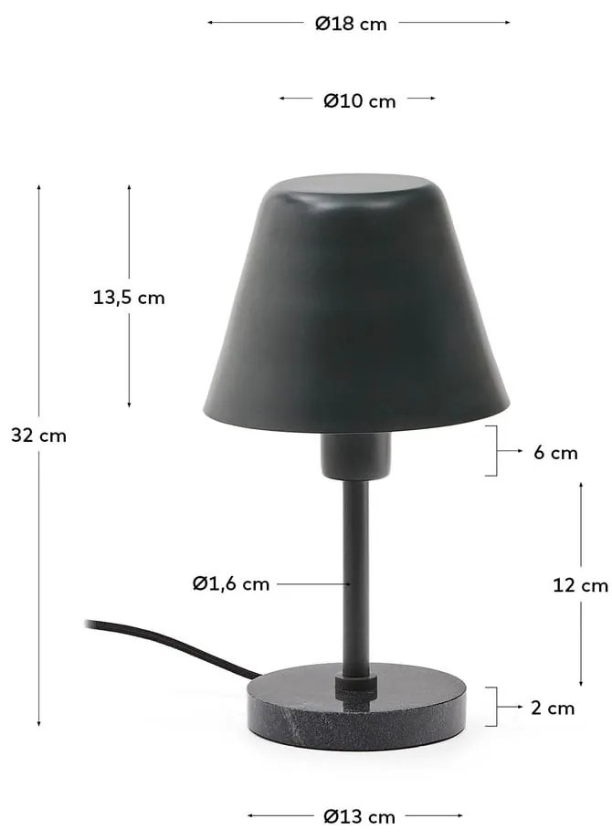 Tmavozelená/čierna mramorová stolová lampa s kovovým tienidlom (výška 32 cm) Calina – Kave Home