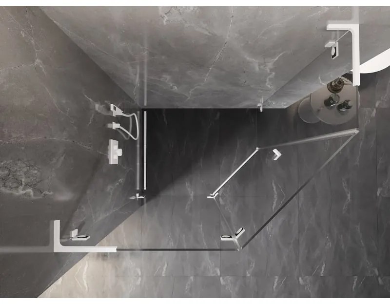 Mexen Lunar, L päťuholníkový sprchový kút naklápací doľava 100 x 90 cm, 8mm číre sklo, biely profil, 831L-100L-090P-20-00-L