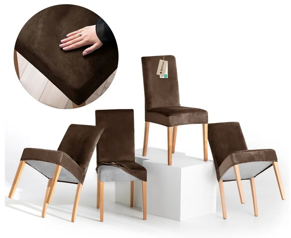 Hnedé napínacie poťahy v súprave 4 ks na stoličku 48 cm Sento – Restilo