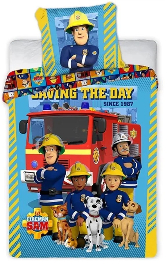 Obliečky do detskej postieľky Požiarnik Sam - motív Saving the day - 100% bavlna - 40 x 60 cm + 100 x 135 cm
